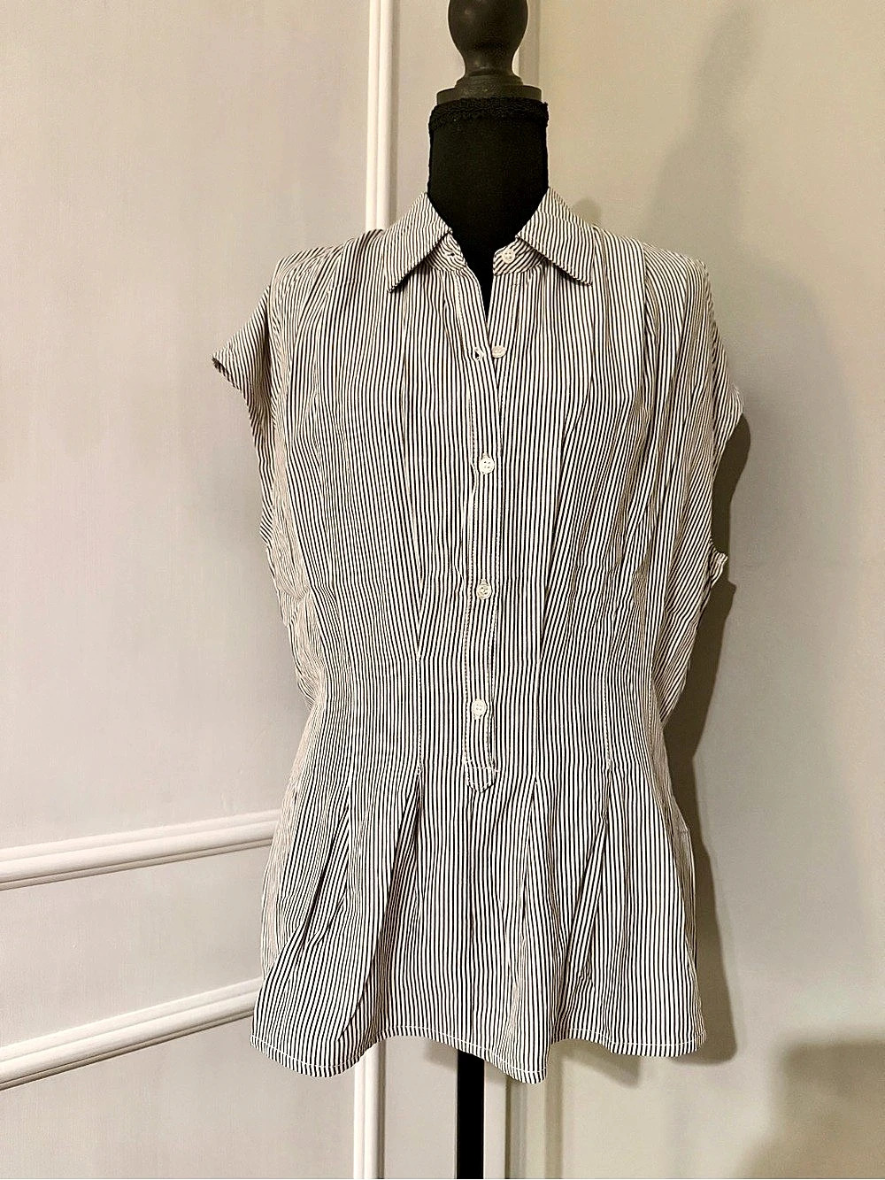 Max Studio Striped Button Front Top